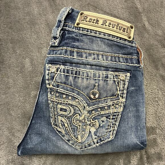 Rock Revival Jeans Women’s 25 Blue Destroyed SUNDEE "R" Flap Ankle Skinny - Picture 11 of 12